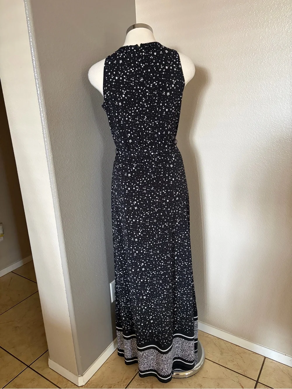 Michael Kors Black Sleeveless Maxi Dress with Border Print